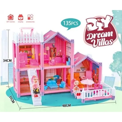Picture of Baby Little Girl Toy Princes Castle Villa Toy DIY 135 pcs Dream Villa Assemble - Pink