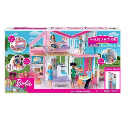 Picture of Barbie Malibu House Playset - 2-Storey House with 6 Transforming Rooms - 25+ Furniture, Patio Fence - Multicolor