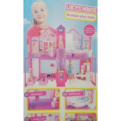Picture of Kids learning Barbie Lucy's house multiple play style doll house - Pink