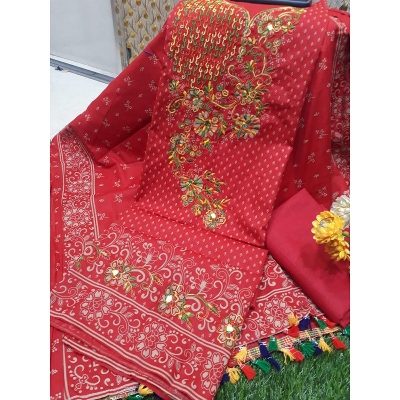Picture of ডিজিটাল প্রিন্ট কম্পিউটার এমব্রয়ডারি ডিজাইন করা স্ক্রীন প্রিন্ট থ্রি পিচ-Skin Print Cotton Three Piece For Women-Int: One size