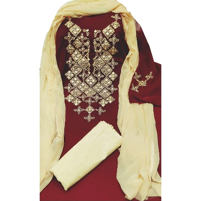 Picture of Georgette/Jorjet Embroidery Work Salwar Kameez For Women [3 Piece]-Maroon Color-Int: One size