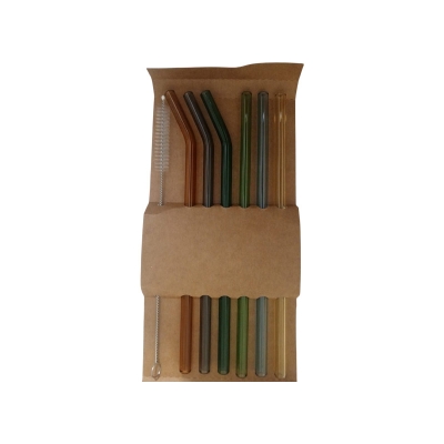 Picture of 6 pcs straw and 1 pcs straw cleaner reusable glass straw set - Multicolor