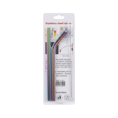 Picture of Rainbow Straws Stainless Steel Drinks Straw Metal Drinking Cleaner Reusable Barr - Multicolor