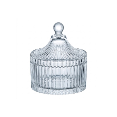 Picture of 1 Pc 200ml Glass Decorative Bowl - Royal Shape, Lining Design, Ideal for Candy - Multicolor