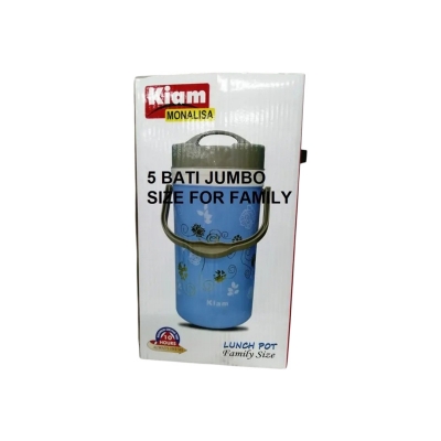 Picture of Kiam Monalisa Steel Hot Tiffin Carrier 5 BATI Lunch Pot (5 SS Pot and 1 Plastic Pot) - Multicolor
