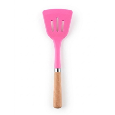 Picture of 1pc Non-Stick Silicone Kitchen Utensils Spatula, Wood Handle, Food Grade, BPA-Free - Multicolor