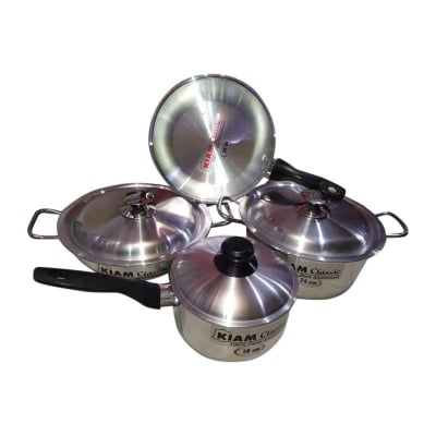 Picture of Kiam 7 Pcs Cookware Set Pure Aluminium -1Pcs Casserol 24-cm,1Pcs Fry pan 24-cm,1Pcs Karai 24-cm,1Pcs Milk pan 18- - Silver