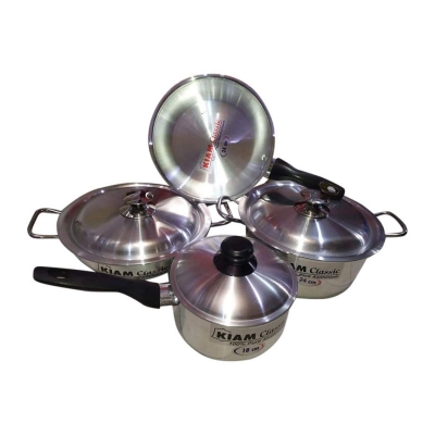 Picture of Kiam 7 Pcs Cookware Set Pure Aluminium -1Pcs Casserol 24-cm,1Pcs Fry pan 24-cm,1Pcs Karai 24-cm,1Pcs Milk pan 18- - Silver