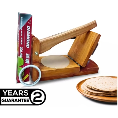 Picture of Wooden Square Easy Roti Maker with roti paper and both side tape Brown