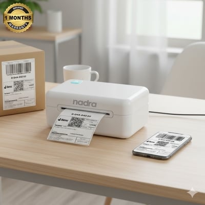 Picture of Label Printer 80mm 3inch USB + Bluetooth, Support Android 2x3, 3x4 Inch Shipping Courier Labels, Barcode & Price Tag, Sticker Printing, Compatible with PC, Laptop & Smartphone, Nadra-CC390(White)