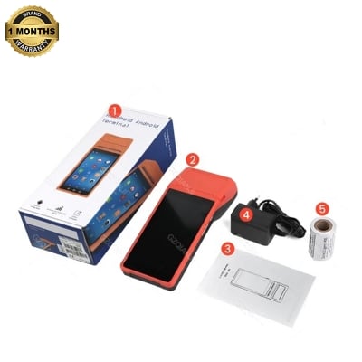 Picture of Handheld POS Receipt Printer Android with 5 Inch Touchscreen 58mm Width Thermal Printer Barcode Scanner 1D2D PDA Terminal Support Dual SIM, WiFi Bluetooth Label Printing for Restaurant, Bus Ticket, Small Business, FoodPanda Restaurant POS Printer(Orange)