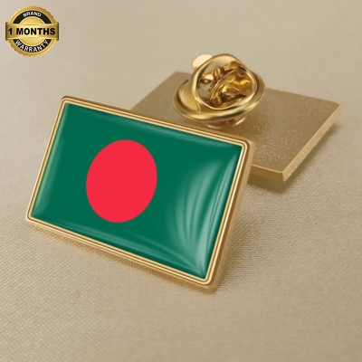 Picture of Bangladesh Flag Brooch and Lapel Pin – Elegant Coat of Arms Emblem for Victory Day, Independence Day, Martyrs Day & International Travel(BD Rectangle)
