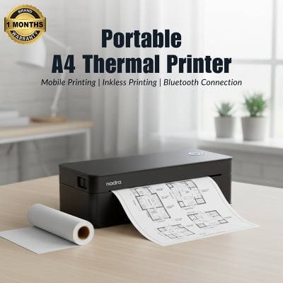 Picture of A4 Bluetooth Printer for Top-tier professionals  Ideal for Office Work, Studying, Field Tasks, Travel Printing  Wireless Bluetooth Thermal Mini Printer  Printing Office Documents, Notes, PDFs, Photos  Inkless Direct Thermal Printing Tech-Nadra A401(Black-A4-Printer)