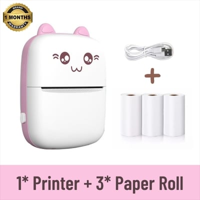 Picture of Thermal Mini Printer Label Sticker Printer Notes Printer Mobile Thermal Photo Printer Rechargeable Bluetooth Pocket Printer, Nadra-C9-Blue-Mini-3-Roll(Pink)