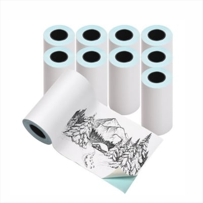 Picture of 10pcs 57*30mm Sticker Thermal Paper Rolls for Label Printer Mini Thermal Printer Waterproof Oil-proof Sticky Paper Self-Adhesive Thermal Paper, White(White-Sticker-10)