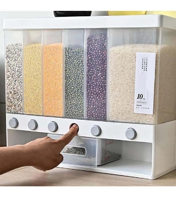 Picture of High Quality PP Plastic Grain Storage Bucket Container Automatic Cereal Rice Dispenser with Measuring Cup - Multicolor
