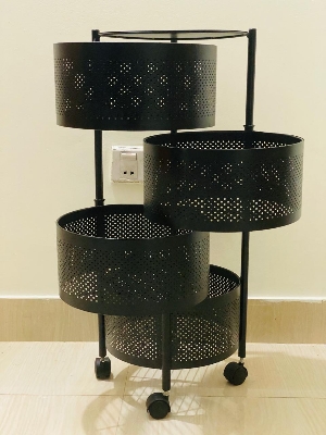 Picture of Round Floor 4-Layer Rotating Fruit And Vegetable Basket Storage Shelf Vegetable Rack - Black