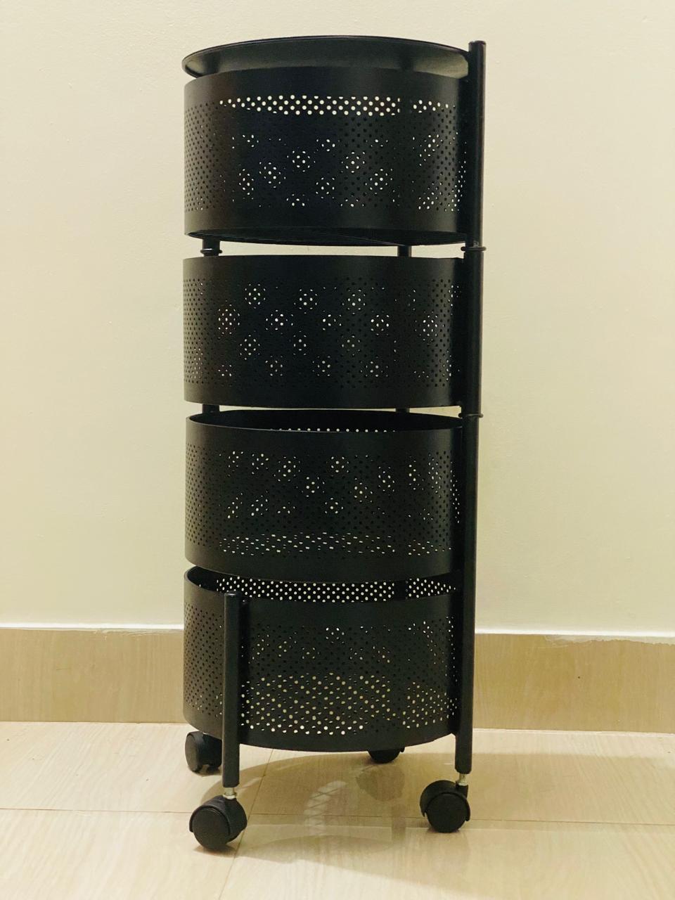 Picture of Round Floor 4-Layer Rotating Fruit And Vegetable Basket Storage Shelf Vegetable Rack - Black