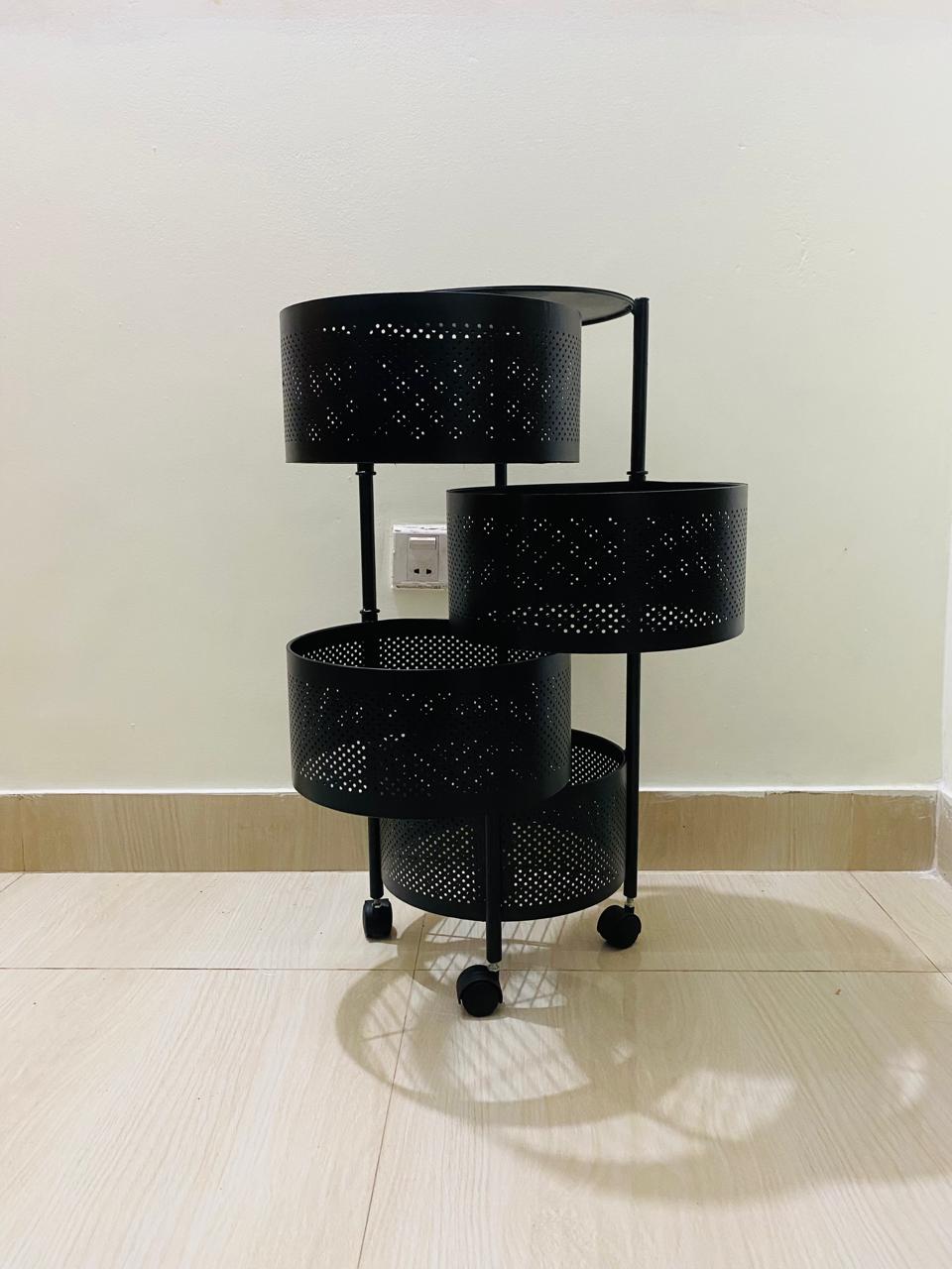 Picture of Round Floor 4-Layer Rotating Fruit And Vegetable Basket Storage Shelf Vegetable Rack - Black