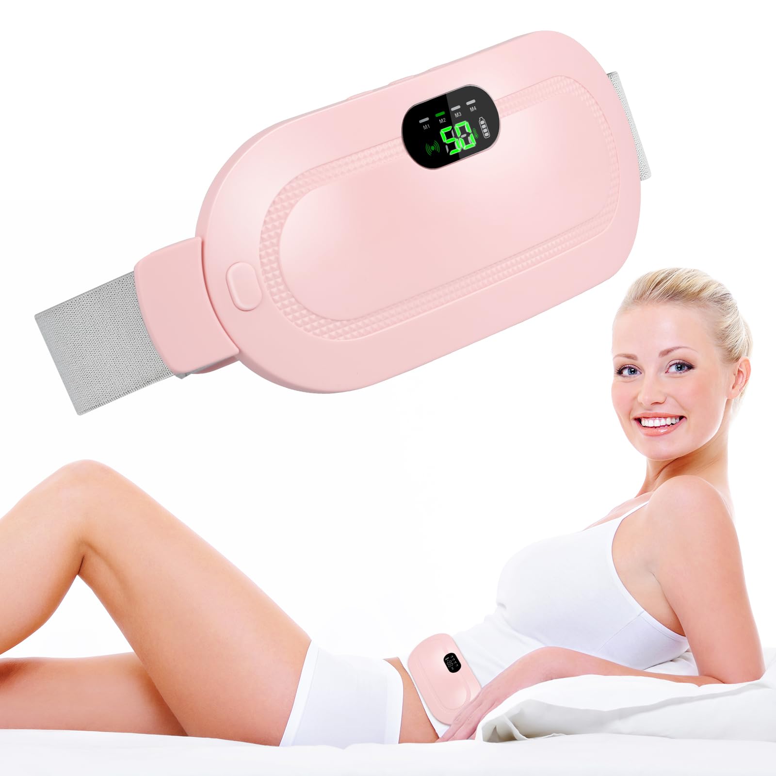 Picture of Women Relieve Period Cramps Heat Belt Curved Heating Massage Pad - Pink