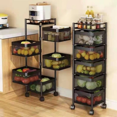 Picture of 5 Tiers Vegetable Basket Fruit Storage Basket Kitchen 360 Degree Rotating Square Rotating Rack - Multicolor