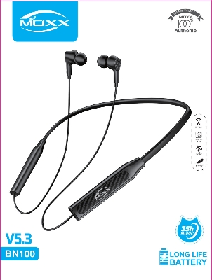 Picture of Moxx BN100 Neckband Bluetooth Headset BT5.3 Sports Headset IPX5 with Mic Noise Cancelling, Magnetic Control - Bluetooth neckband - best neckband (Black)