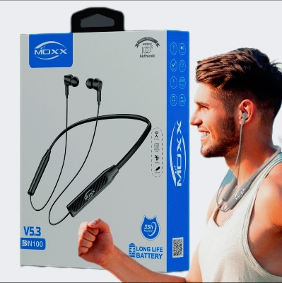 Picture of Moxx BN100 Neckband Bluetooth Headset BT5.3 Sports Headset IPX5 with Mic Noise Cancelling, Magnetic Control - Bluetooth neckband - best neckband (Black)