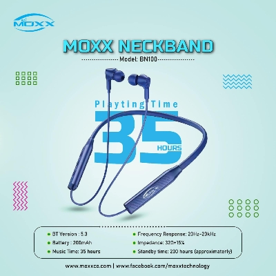 Picture of Moxx BN100 Neckband Bluetooth Headset BT5.3 Sports Headset IPX5 with Mic Noise Cancelling, Magnetic Control - Bluetooth neckband - best neckband (Black)