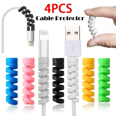 Picture of 4pcs Spiral Data Cable Protective Cover Suction Cup Is Suitable for The Charging Cable 0.03 mm / 4pcs Charger Cord Saver Cable Protector (Multicolor)