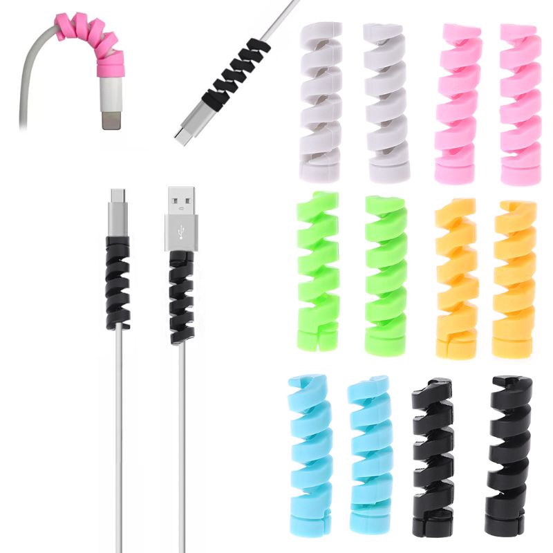 Picture of 4pcs Spiral Data Cable Protective Cover Suction Cup Is Suitable for The Charging Cable 0.03 mm / 4pcs Charger Cord Saver Cable Protector (Multicolor)