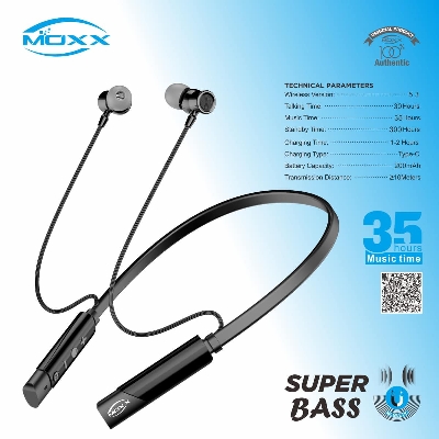Picture of MOXX MN200 Super Base Neckband Bluetooth Headsets BT5.3 Sports IPX5 with Mic- best neckband (Black)