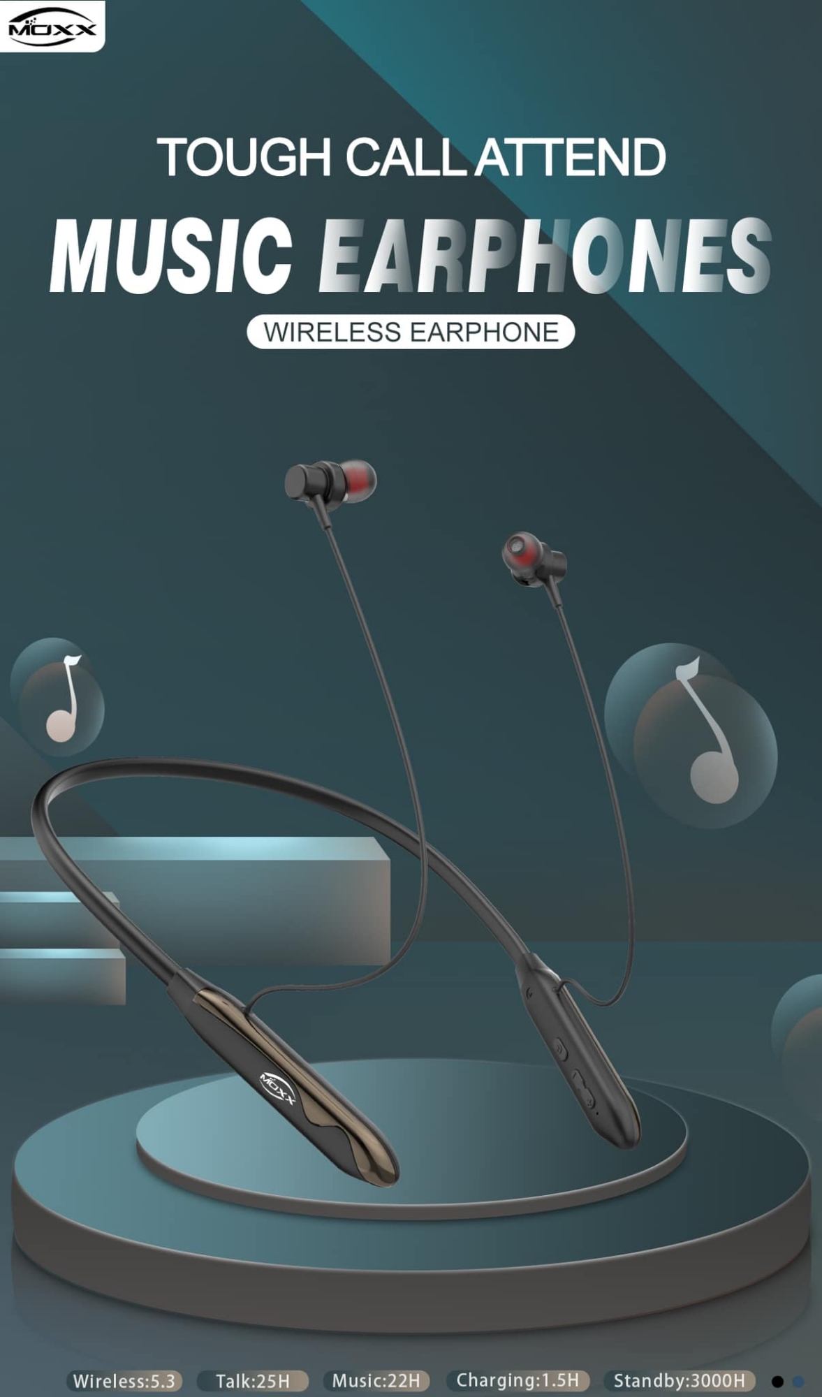 Picture of MOXX BN300 ENC Magnetic Control Wireless Neckband with Touch Control Feature- Best Battery Backup- HD Call (Black)