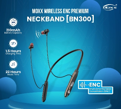 Picture of MOXX BN300 ENC Magnetic Control Wireless Neckband with Touch Control Feature- Best Battery Backup- HD Call (Navy Blue)