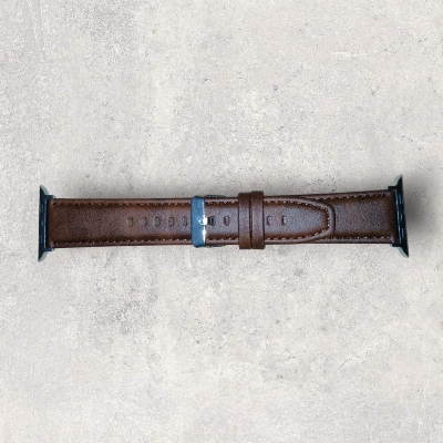 Picture of Leather Watchband Soft Material Watch Band Wrist Strap 42mm/44mm/45mm/49mm With Silver Stainless Steel Buckle (Dark Brown,Not Specified)