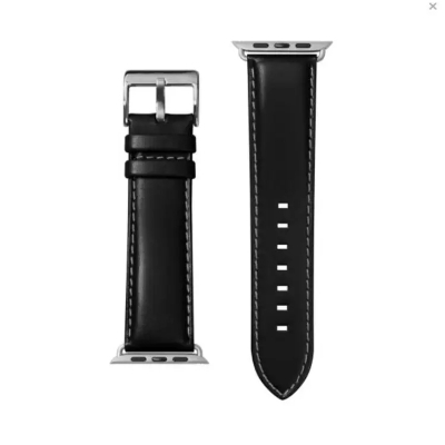 Picture of Leather Watchband Soft Material Watch Band Wrist Strap 42mm/44mm/45mm/49mm With Silver Stainless Steel Buckle (Black,Not Specified)
