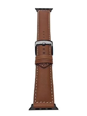 Picture of Leather Watchband Soft Material Watch Band Wrist Strap 42mm/44mm/45mm/49mm With Silver Stainless Steel Buckle (Black,Not Specified)