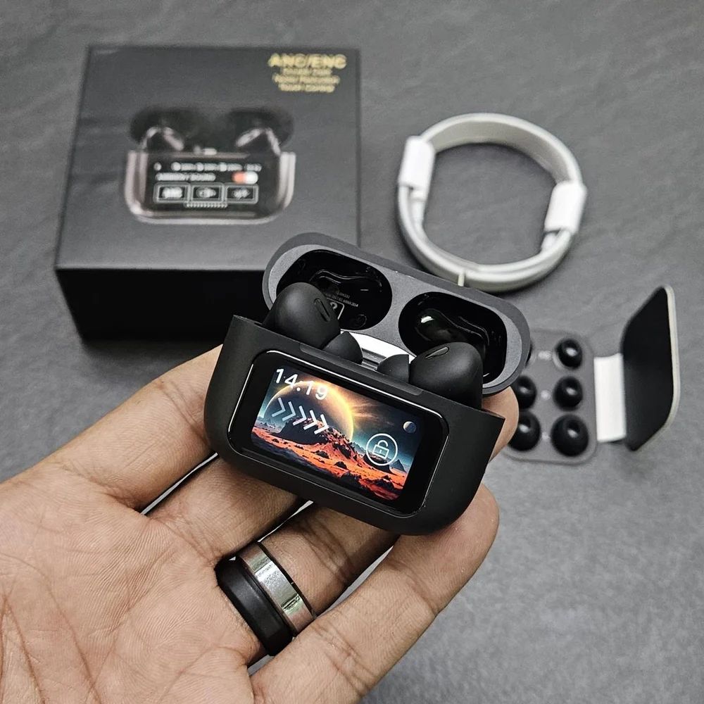 Picture of Airpods A9 Pro Touch Screen Display Wireless Airpods_ Bluetooth 5.4, Super Sound Bass ( ANC+ ENC) Type C (Black)