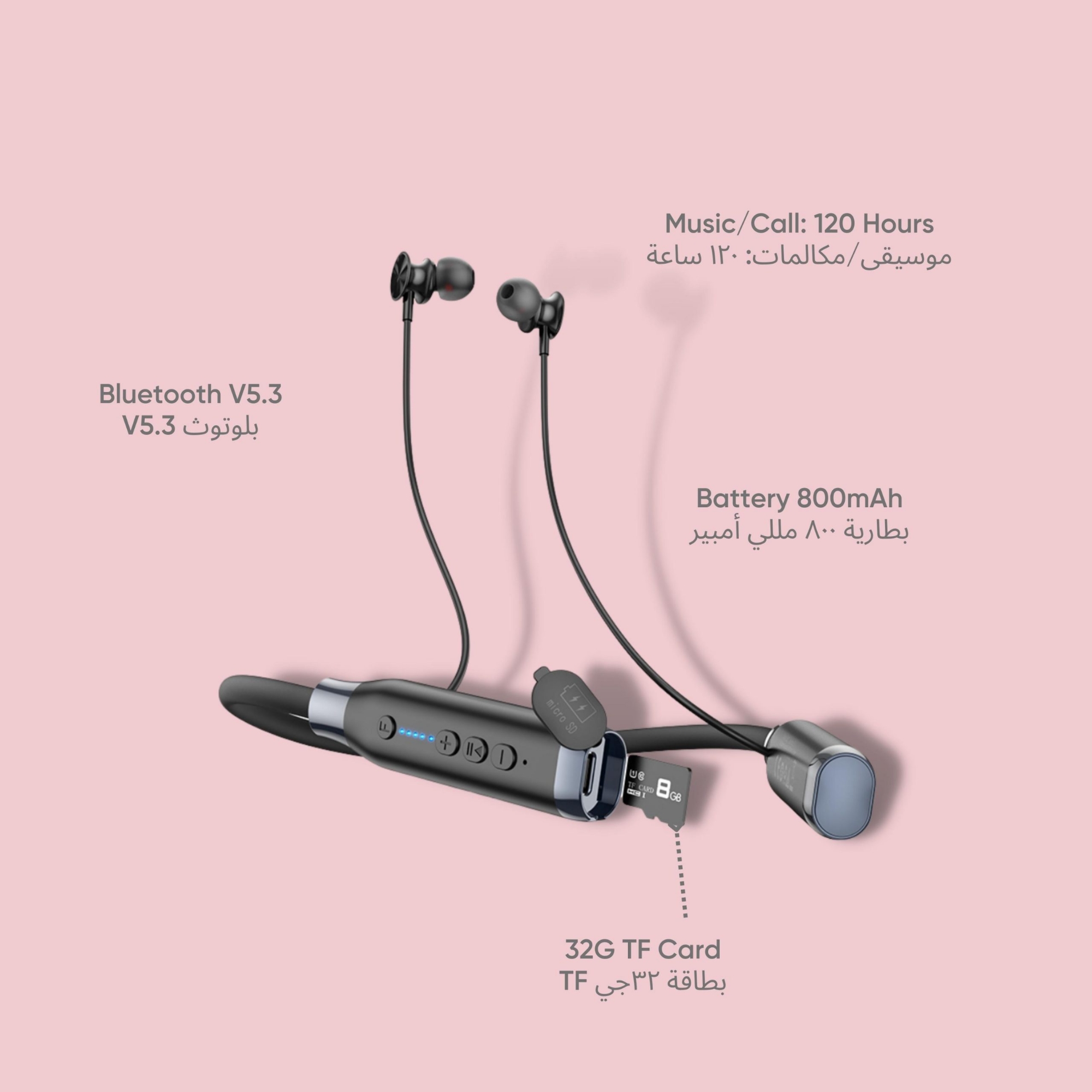 Picture of Hoco ES62 Pretty Dual Play Mode Wireless Bluetooth V5.3 Neckband Headsetss with Powerful Bass / Music Time 120 Hours (Black)