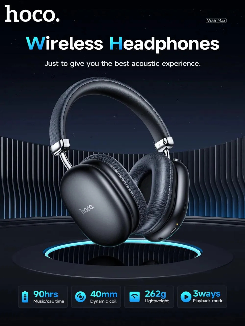 Picture of Hoco W35 Max Bluetooth V5.3 Headphone with 90 hours Playtime (Black)