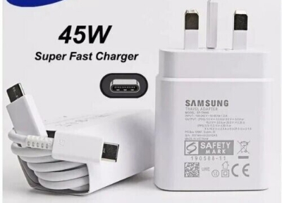 Picture of 45W PD Fast Power Adapter 3 Pin For Samsung Mobile (White with Cable)