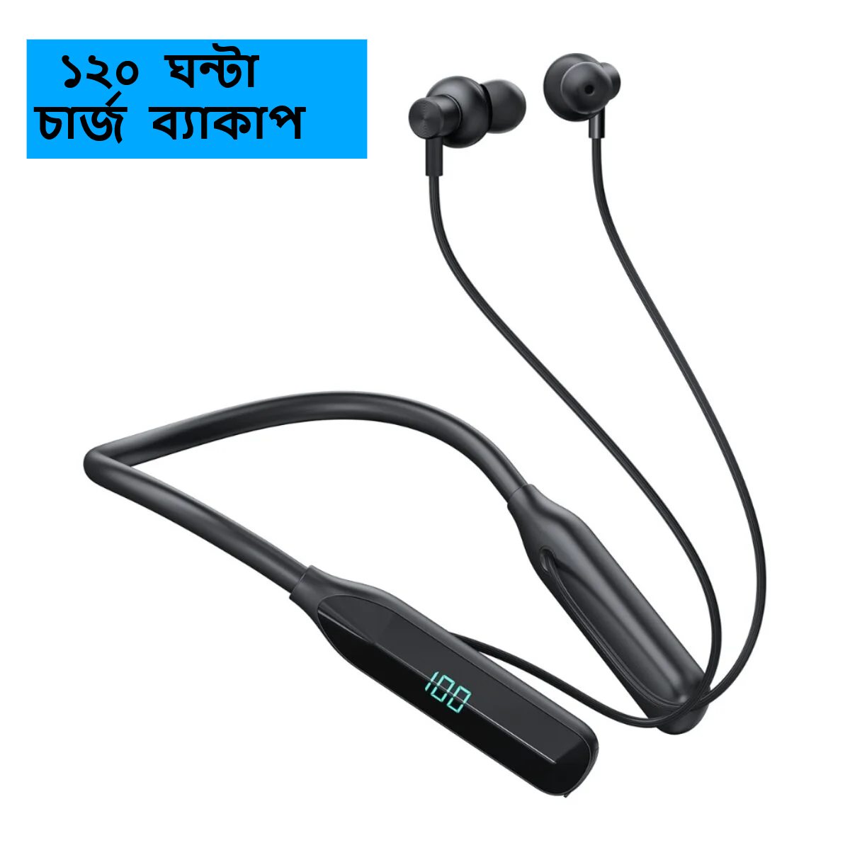 Picture of Tranyoo T-M28 Neck Mounted Sports Wireless Stereo Bluetooth Earphone BT5.3 - Digital Display - best neckband (Black)