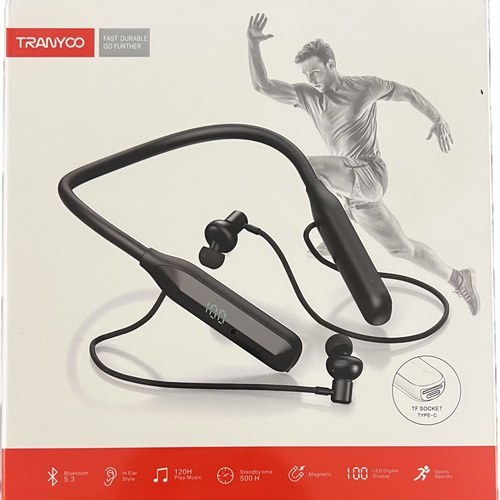 Picture of Tranyoo T-M28 Neck Mounted Sports Wireless Stereo Bluetooth Earphone BT5.3 - Digital Display - best neckband (Black)