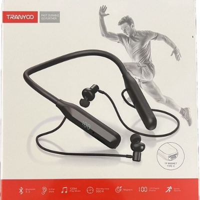 Picture of Tranyoo T-M28 Neck Mounted Sports Wireless Stereo Bluetooth Earphone BT5.3 - Digital Display - best neckband (Black)