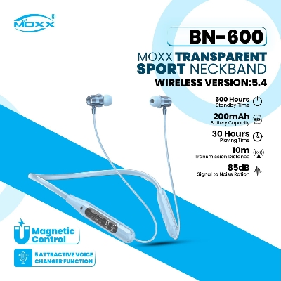 Picture of Moxx BN600 Neckband Bluetooth Headset BT5.4 Sports Headset, Smooth Sound, Magnetic Control- Voice Changer - Bluetooth neckband - best neckband (Sky Blue)