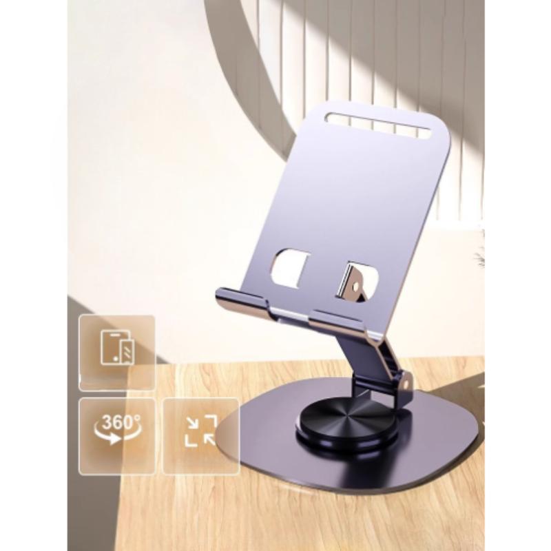 Picture of Full Metal 360 Degree Rotating Stress-Relieving Phone and Tablet Universal Stand - Desktop Phone Holder Aluminum Alloy Universal 720° Rotation Tablet Support Adjustable Stand Mount For Mobile Phone Holder Stand (Black)