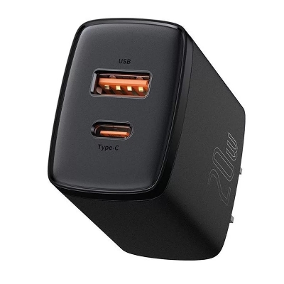 Picture of 20w Usb Charger Holder Type C Pd Quick Charging Dual Port Usb Portable Phone Charger (Black)