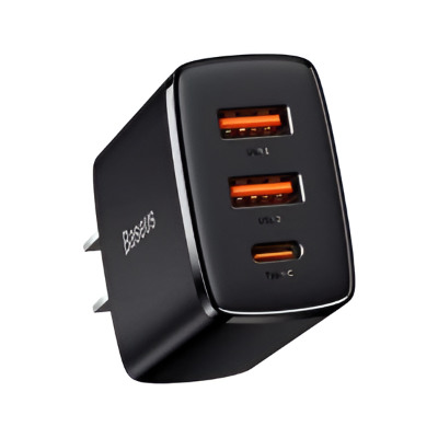Picture of BASEUS Compact Quick Charger 2USB+Type-C Three Ports 30W Travel Power Adapter US Plug (Black)