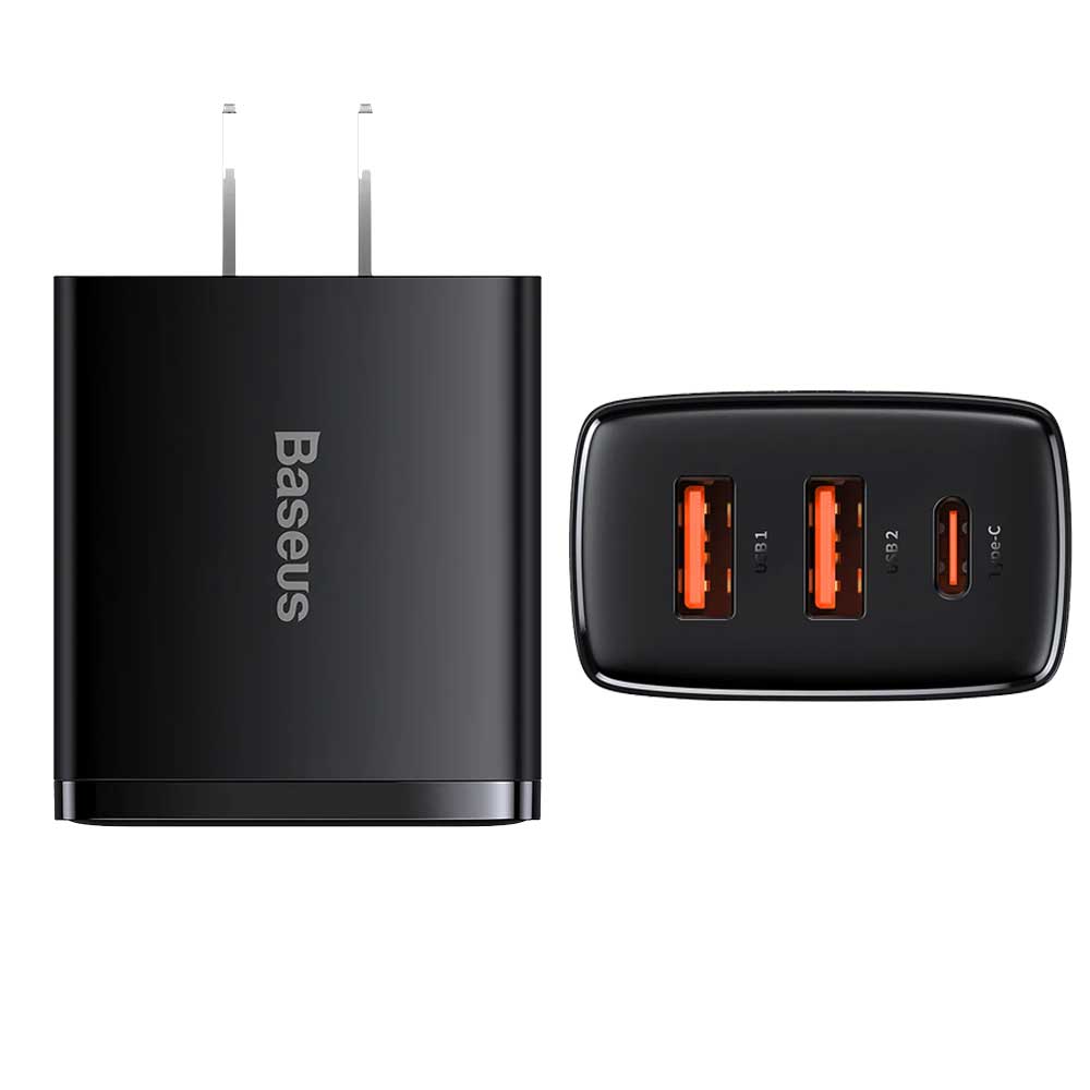 Picture of BASEUS Compact Quick Charger 2USB+Type-C Three Ports 30W Travel Power Adapter US Plug (Black)