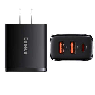 Picture of BASEUS Compact Quick Charger 2USB+Type-C Three Ports 30W Travel Power Adapter US Plug (Black)