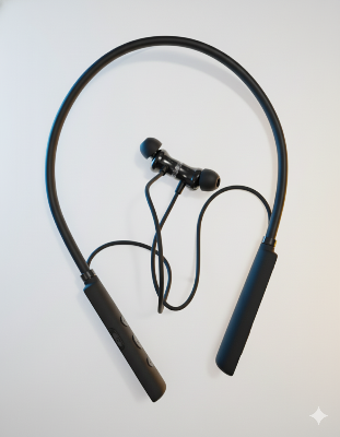 Picture of KZI K-300 Neckband Bluetooth Headset BT5.4 Sports Headset Magnetic on/off - Vibration - Voice Changer--Long Battery- Bluetooth neckband - best neckband (Black)